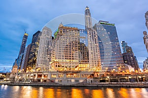 Chicago downtown night sunset