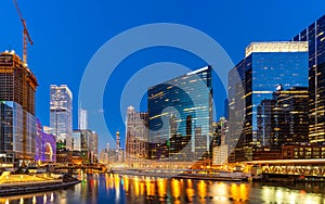 Chicago downtown night sunset panorama