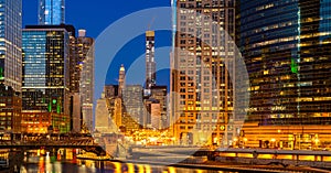 Chicago downtown night sunset panorama