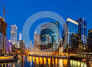 Chicago downtown night sunset panorama