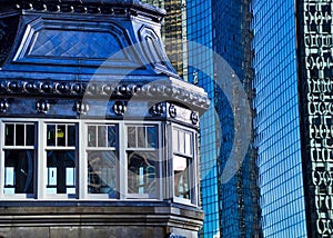 Chicago Downtown old and new buildings at Chicago River