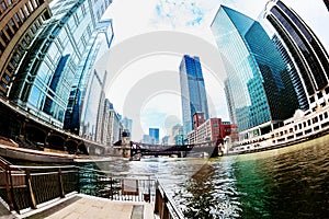 Chicago downtown river cityscape with skyscrapers, USA