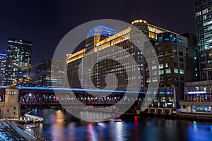 Chicago downtown by the river at night