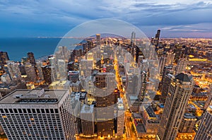 Chicago downtown skyline at night, Illinois