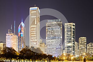 Chicago downtown skyline at night, Illinois, USA