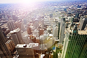 Chicago downtown streets and skyscraper buildings view