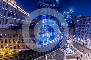 Chicago downtown train light trails