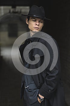 Chicago gangster in a vintage suit and hat