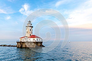 Chicago Harbor Lighthouse under the cloudy sky