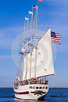 CHICAGO, IL - JULY 10, 2018 - The Tall Ship Windy sailing on Mi