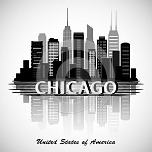 Chicago Illinois city skyline silhouette. Typographic Design