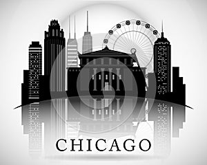 Chicago Illinois city skyline silhouette. Typographic Design