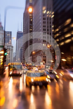 Chicago, Illinois rush hour in the rain