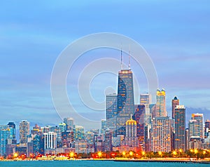 Chicago Illinois skyline at sunset