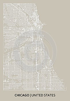 Chicago (Illinois, United States) street map outline for poster, paper cutting.