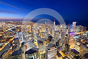 Chicago, Illinois USA aerial skyline towards Lake Michigan