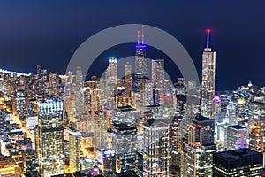 Chicago, Illinois USA aerial skyline towards Lake Michigan