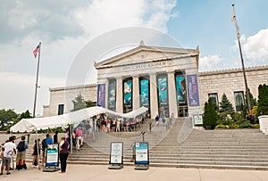 People visiting the Shedd Aquarium building, is an indoor public aquarium in Chicago, Illinois, USA