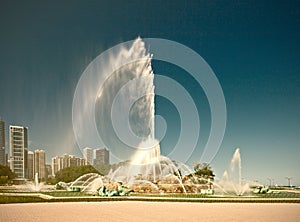 Chicago, Illinois, USA. Buckingham Fountain water stream in Grant Park