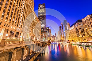 Chicago, Illinois, USA cityscape on the river