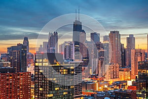 Chicago, Illinois, USA Downtown Rooftop Skyline at Dawn