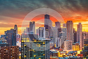 Chicago, Illinois, USA Skyline at Dusk photo