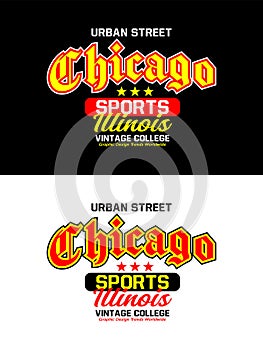 Chicago Illinois, vintage college varsity badge, urban athletic sports typography design style