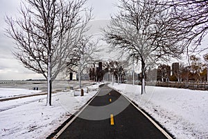 Chicago Lakefront Trail in the Winter with Snow heading Downtown