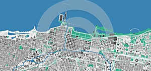 Chicago map. Detailed map of Chicago city administrative area. Cityscape urban panorama. Outline map with buildings, water, forest