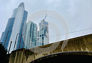 Chicago Michigan Avenue Overpass and Skyscrapers