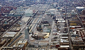 Chicago near south side and 290 highway view from sky.