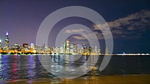 Chicago Night Skyline Motion Timelapse