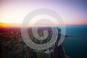 Chicago panorama on Concrete beach, i41 at sunset