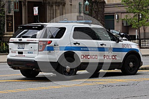 Chicago Police Department car in downtown Chicago