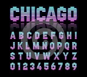 Chicago, retro style neon tube glow typeface