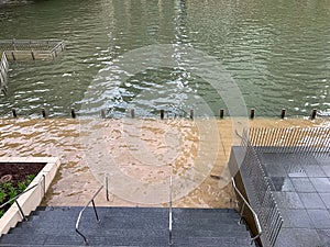 Chicago river flooded and submerging the riverwalk