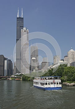Chicago River and skyscrapers including Willis Tower (formerly Sears Tower). photo