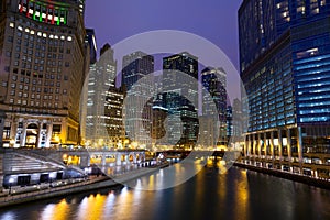 Chicago River Walk at night