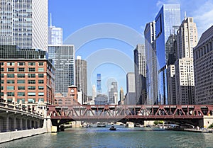 Chicago River, Wells Street Bridge and skyline