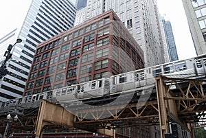 Chicago`s architecture. Skyscrapers, tall towers, subway, urban style  of living