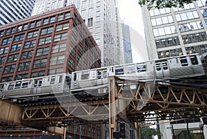 Chicago`s streets. Skyscrapers, tall towers, subway, urban style  of living