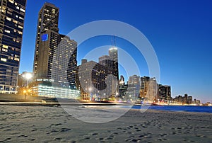 Chicago Skyline and beach.