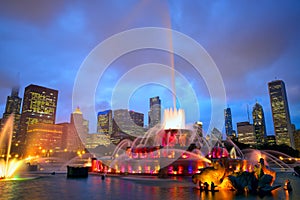 Chicago skyline and Buckingham Fountain