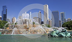 Chicago skyline and Buckingham Fountain