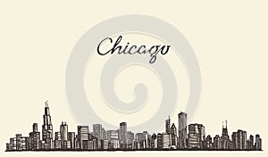 Chicago skyline city engraving vector illustration