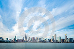 Chicago Skyline Cityscape with lake in front and  blue sky with cloud, Chicago, United state