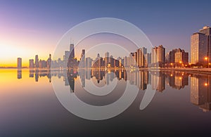 Chicago Skyline Cityscape at night  and  blue sky with cloud, Chicago, United state