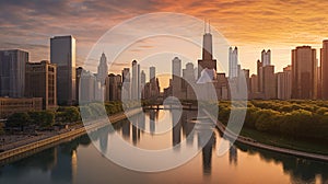 Chicago skyline at dawn