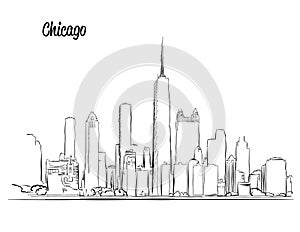 Chicago Skyline, Hand drawn Silhouette