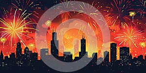 The Chicago skyline is illuminated by colorful fireworks in celebration of Independence Day on the 4th of July